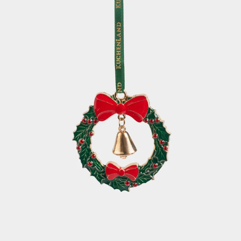 Шырша ойыншығы, 6 см, металл/страздар, жасыл және қызыл, Қоңырау, Figure christmas