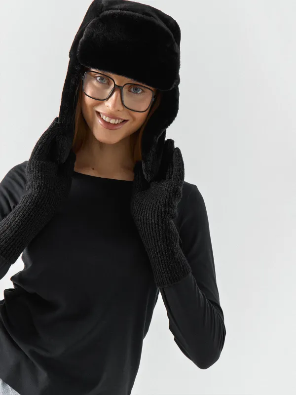 Перчатки женские, единый размер, акрил/полиэстер/нейлон, черные, Knitting, image-4