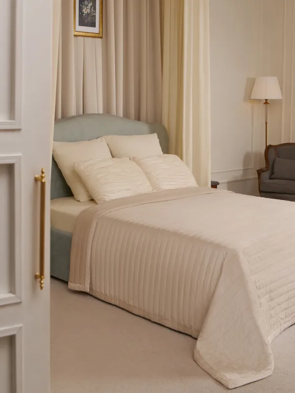 Көрпе, 220х240 см, көрпе, кордюр / микрофибра, бежевый, жолақтар, Stitch velvet, image-4