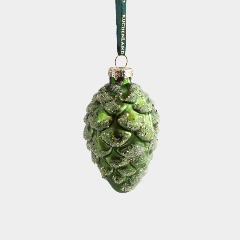 Шырша ойыншығы, 9 см, шыны, жылтырақтары бар, жасыл, Шырша бүршігі, Pine christmas