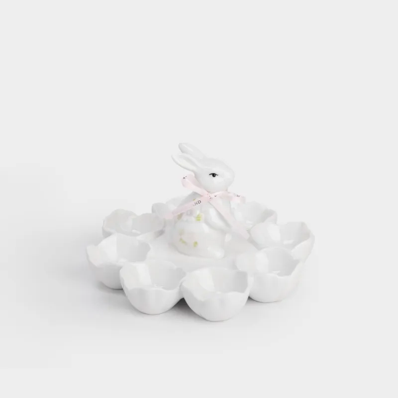 Пасха ыдысы, 18х12 см, 8 бөлім, керамика, сүт түстес, Гүлдер арасындағы қоян, Flora Easter, image-0