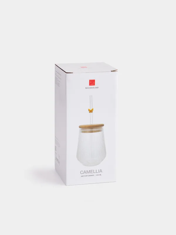 Банка для напитков, 440 мл, с трубочкой, Бабочка, Ribby wood, image-5