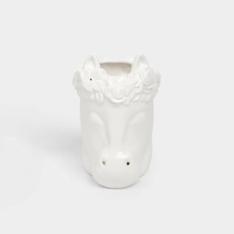 Гүл вазасы, 21 см, сәндік, фарфор Р, сүт түстес, Гүлдері бар жылқы, Horse in flowers