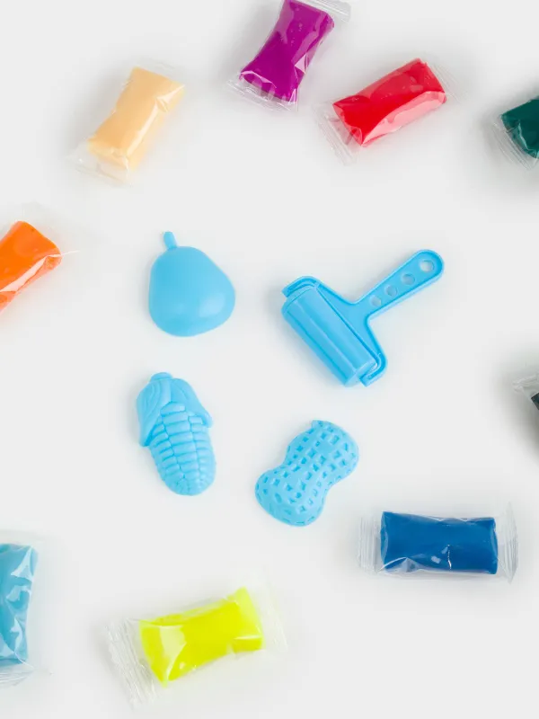 Шығармашылыққа арналған жиынтық, 20 пр, ермексаз, қалыпы мен ролигі бар, көк, Көкөністер, Childhood, image-3