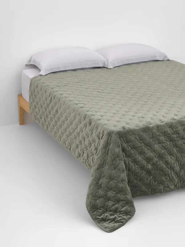 Төсек жапқыш, 220x240 см, сырма, ши барқыт/микрофибра, жасыл, Сызықтар, Stitch velvet, image-0