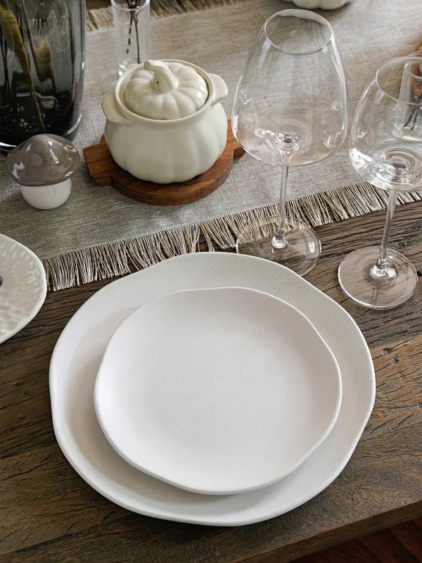 Ас сервизі, 6 адам, 18 зат, керамика, сүт түстес, дақты, Жиегі тегіс емес, Demicile light, image-8