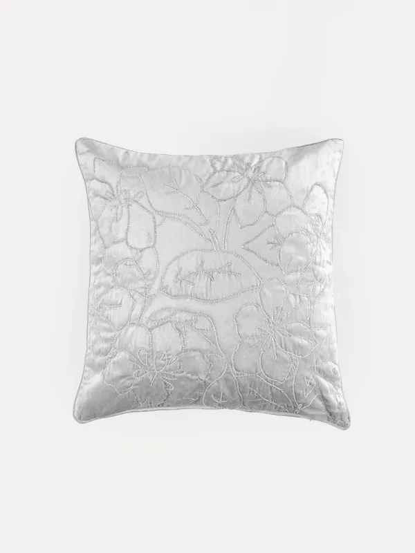 Подушка декоративная, 50х50 см, вельвет/бисер, серая, Цветы, Print, image-0
