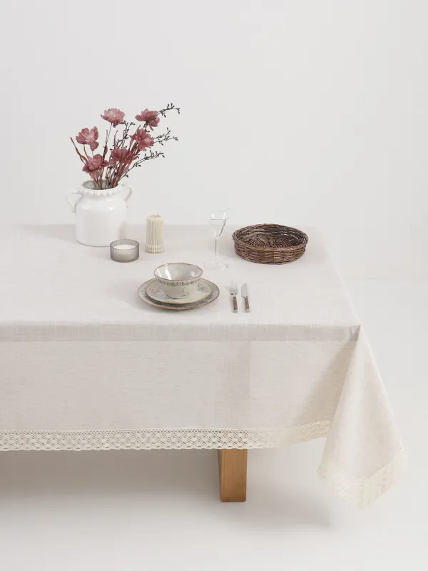 Скатерть, 170х250 см, с кружевом, Natural framed, image-0