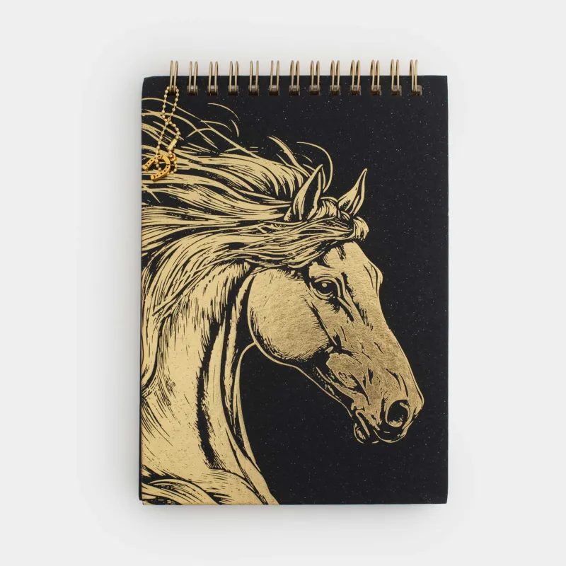 Жазбаға арналған блокнот, 13х18 см, 80 л, сақиналы, аспасы бар, қара, Жылқы, Stationery horse