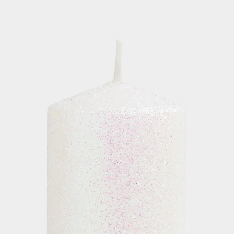 Шам, 8 см, цилиндрлік, жылтырақтары бар, ақ, Sparkly candle, image-1