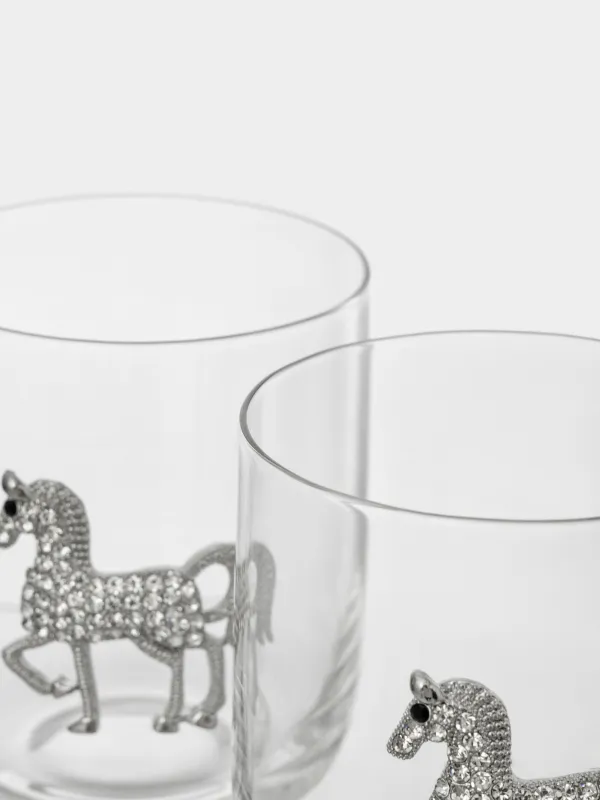 Виски стақаны, 10 см, 340 мл, 2 дана, шыны/металл, Күміс жылқы, Lux elements, image-4