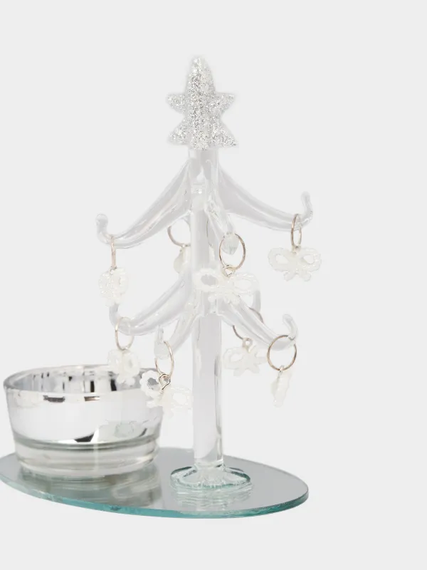 Статуэтка, 12 см, с подвесками, стекло, шампань, Ель с подсвечником, Christmas vitreous, image-2