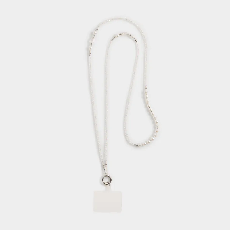 Цепочка, 1,2 м, для телефона, металл/стекло, молочная, Baroque