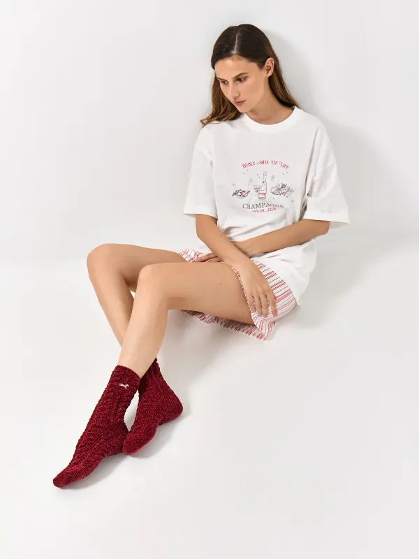 Әйелдер футболкасы, өлшемі S, мақта, сүт түстес, Жаңа жылдық тілектер тізімі, Limva, image-5