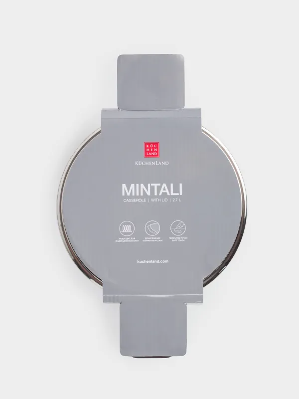 Кәстрөл, 20 см, 2,7 л, қақпағы бар, жабыны бар, алюминий, сұр-қара, Mintali, image-3