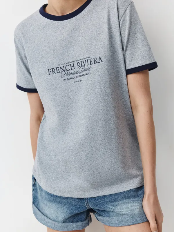 Футболка женская, с контрастным кантом, серая, Isidora, image-0