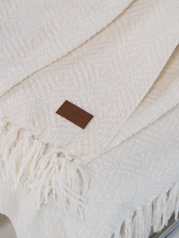 Жамылғы, 130х170 см, шашағы бар, шенилл, сүт түстес, Chenill, image-2