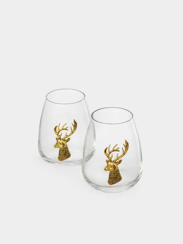 Стакан, 11 см, 450 мл, 2 шт, стекло/металл, Золотистый олень, Lux elements, image-1