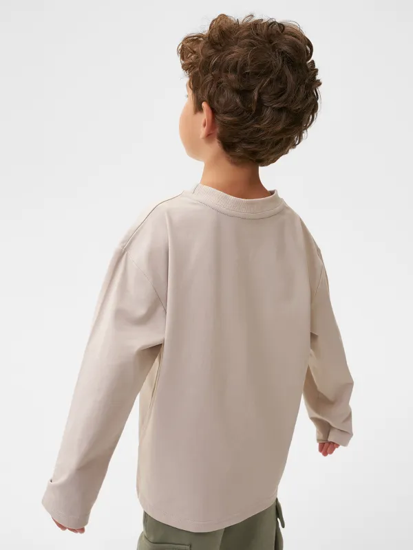 Балаларға арналған лонгслив, өлшемі 98 см, ұлдарға арналған, мақта/спандекс, сұр-сарғылт-қоңыр, Carson, image-5