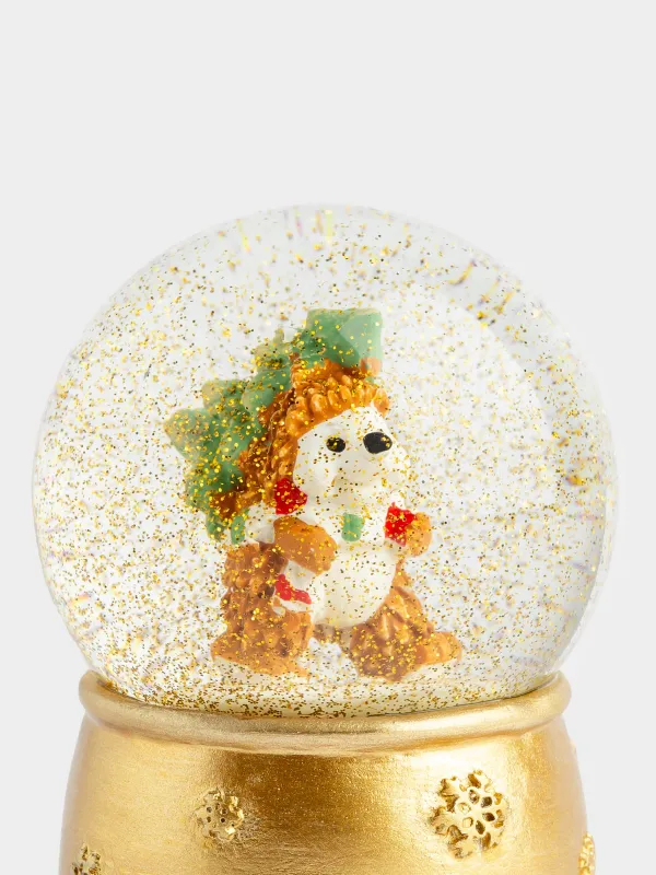 Снежный шар, 8 см, с подсветкой, стекло/полирезин, золотистый, Еж с елкой, Golden style, image-2