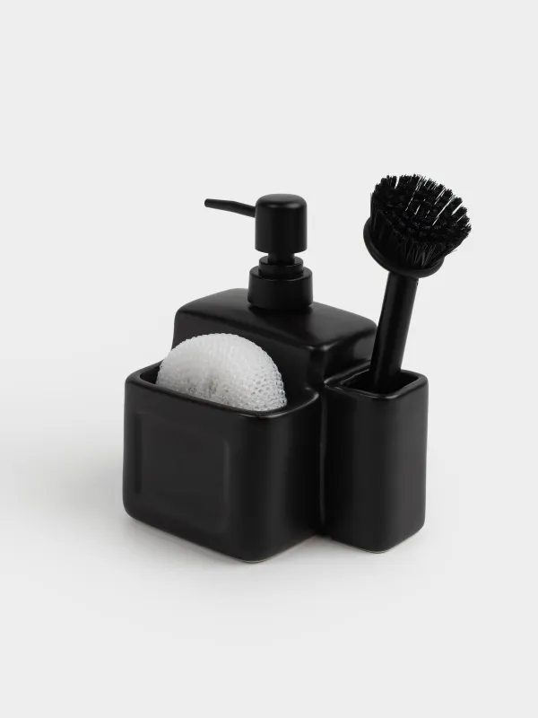 Жуғыш зат диспенсері, 550 мл, ұйымдастырушы, губка / щетка, керамика, қара, Жалпы қара, image-1