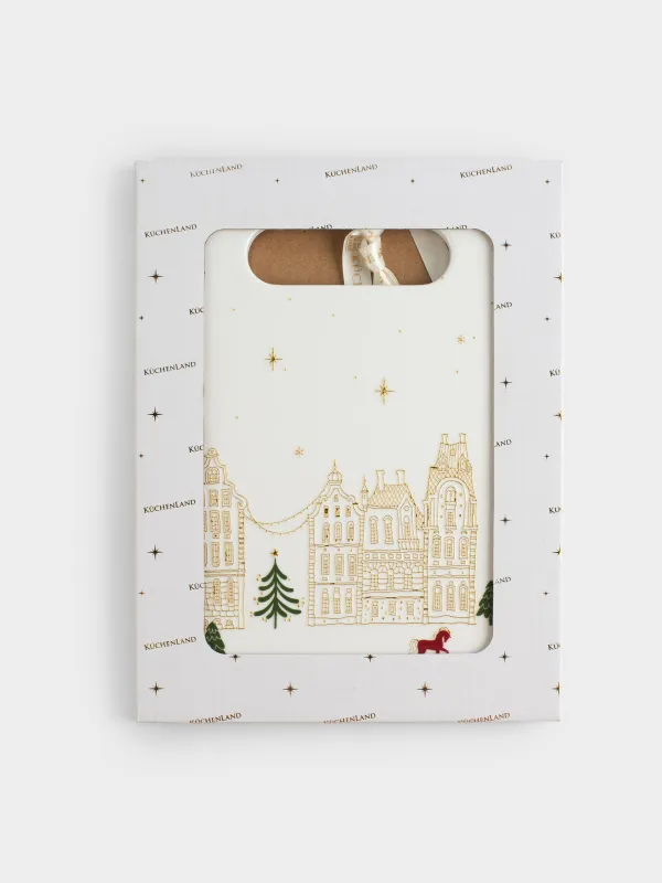 Ыстыққа арналған тұғыр, 17х24 см, керамика/тығын, тікбұрыш, Жылқы және үйлер, Snow sparks, image-5