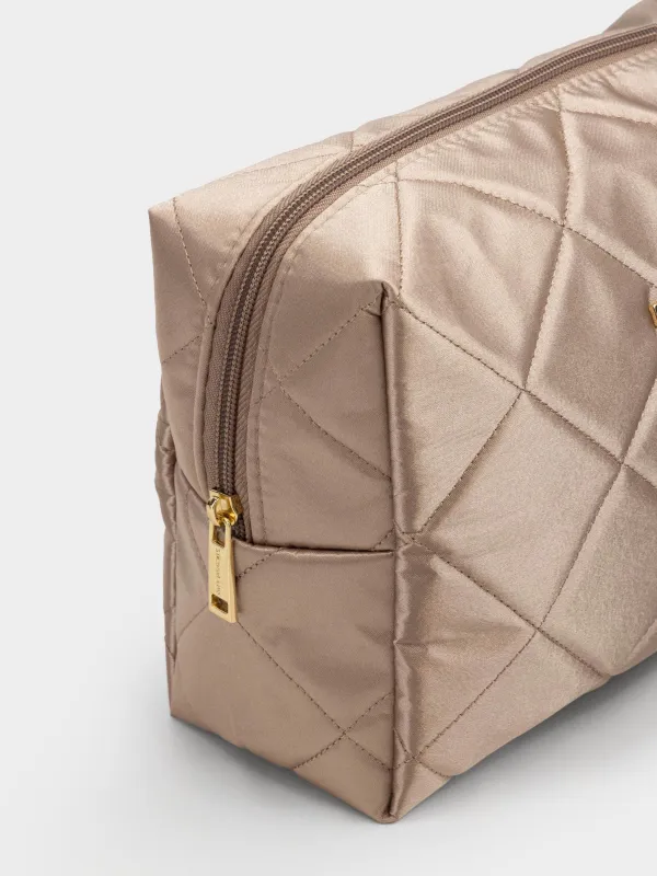 Косметичка, 27х17 см, стеганая, сатин, молочная, Quilted silk, image-4