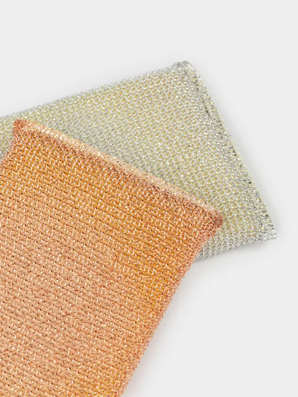 Ыдыс жууға арналған губка, 12х8 см, 2 дана, дакрон/көбік резеңке, алтын/күміс, Clean, image-3