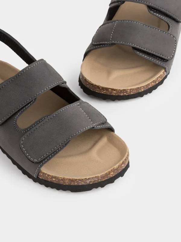 Балаларға арналған сандалдар, өлшемі 24, ұлдарға арналған, жабысқышы бар, жасанды күдері, сұр, Suede kids, image-5