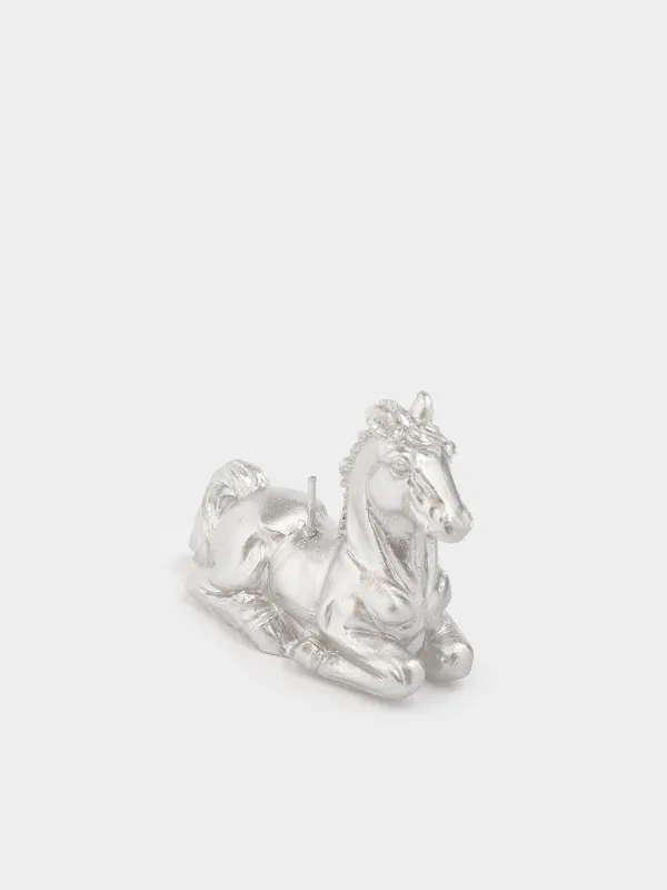 Свеча, 9x7 см, с блестками, серебристая, Лошадь, Horse silver, image-1