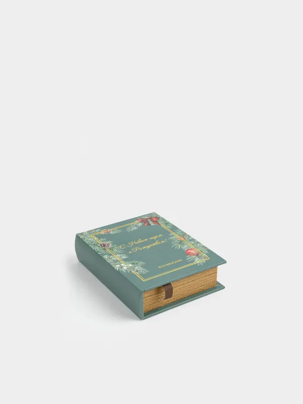 Шкатулка для украшений, 22х18 см, МДФ, прямоугольная, зеленая, Книга, Christmas miracle classic, image-0