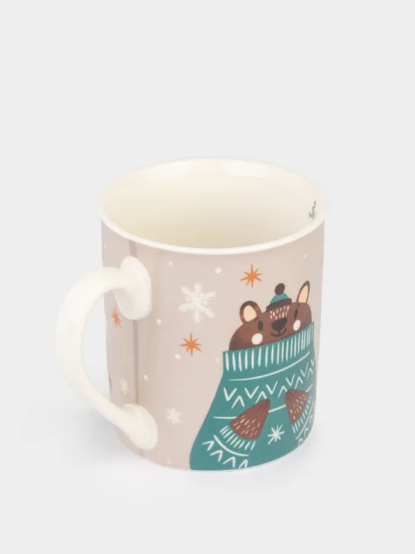 Кружка, 300 мл, 2 шт, фарфор N, молочная/бежевая, Олень/Медведь, Friend forest, image-3
