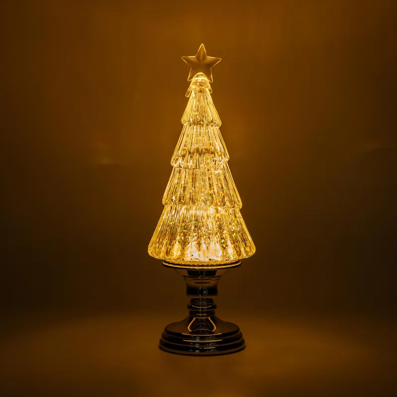 Қар шамы, 35 см, жарықтандырылған, акрил, шампан, Жылтырағы бар шырша, Golden style