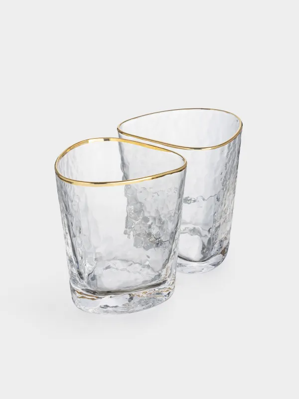 Стакан для виски, 10 см, 380 мл, 2 шт, стекло, золотистый кант, Triangle Gold, image-1