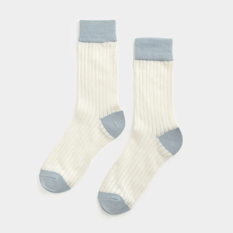 Әйелдер шұлықтары, өлшемі 36-38, қырлы, мақта/полиамид/нейлон, ақ және көгілдір, Rib basic