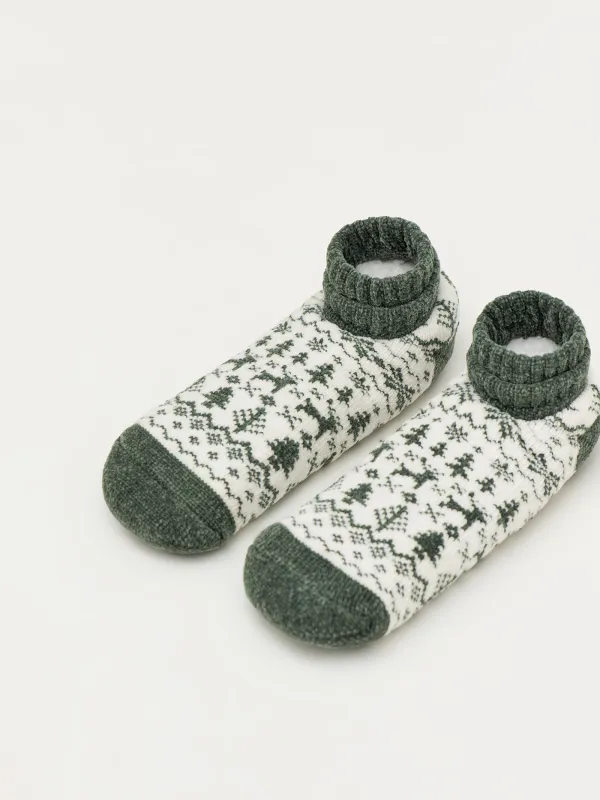 Әйелдер шұлықтары, үйге арналған, өлшемі 36-38, шенилл/шерпа, ақ және жасыл, Қысқы өрнек, Hot winter, image-3