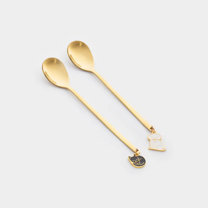 Ложка десертная, 14 см, 2 шт, сталь, золотистая, Собака/Кот, Cat