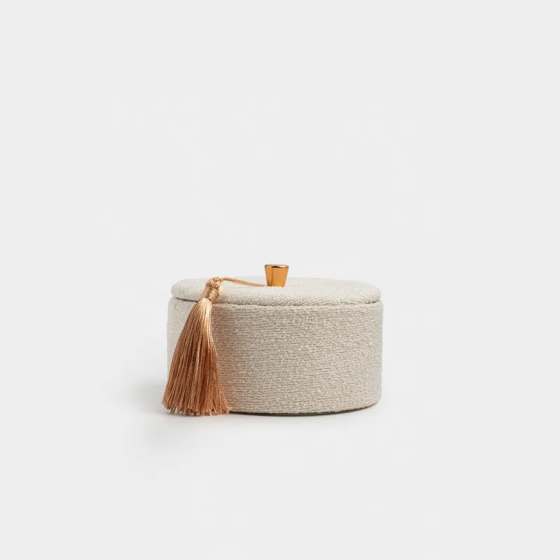 Шкатулка для украшений, 13 см, с кисточкой, букле/картон, бежевая, Boucle