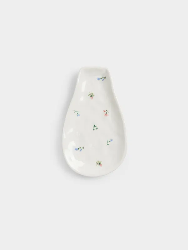 Қасық тұғыры, 20 см, керамика, сүт түстес, Нәзік гүлдер, El flora, image-0