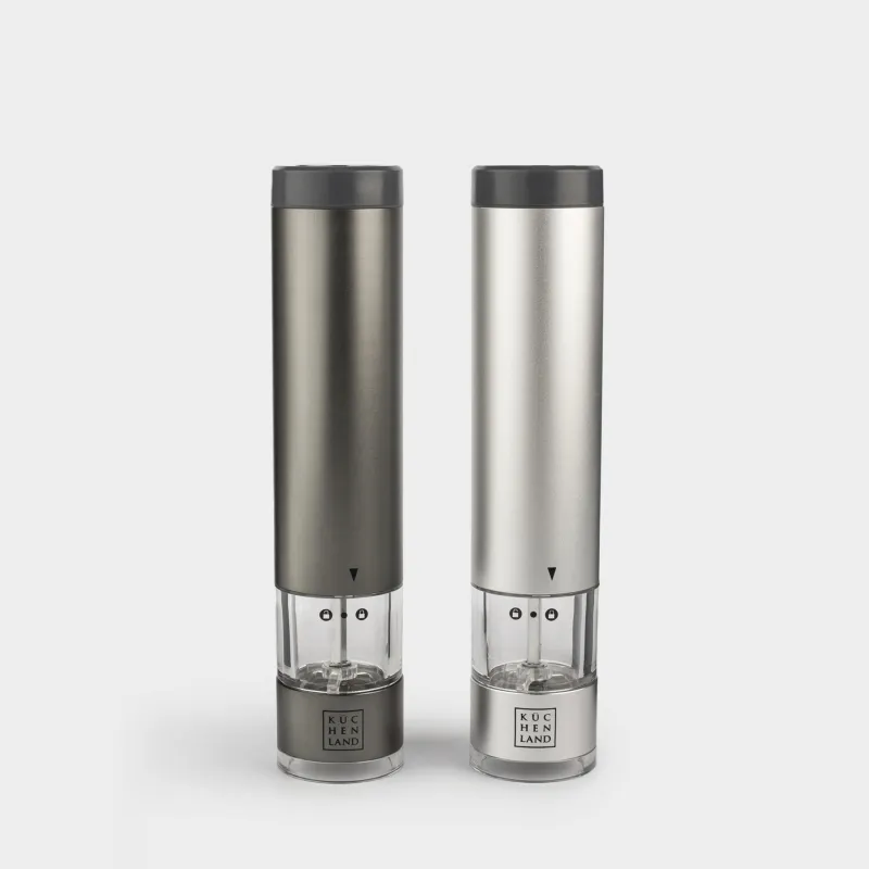 Дәмдеуіш диірмені, 22 см, 2 дана, электр, металл / пластик, LED B, сұр, Piquant