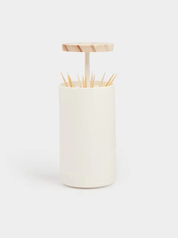 Құлақ таяқшаларына арналған контейнер, 12 см, пластик/ағаш, ақ, White style, image-3