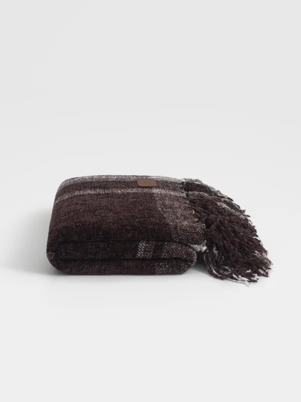 Плед, 130х170 см, с бахромой, шенилл, коричневый, Клетка, Hazel, image-6