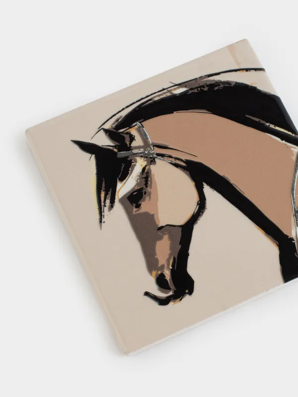 Подставка под кружку, 11х11 см, квадратная, керамика/пробка, бежевая, Конь, Horse art, image-3