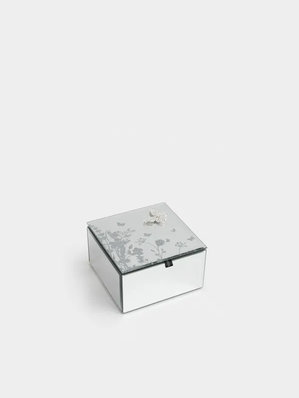 Шкатулка для украшений, 12х12 см, стекло/металл, зеркальная, Бабочка, Glossy, image-2