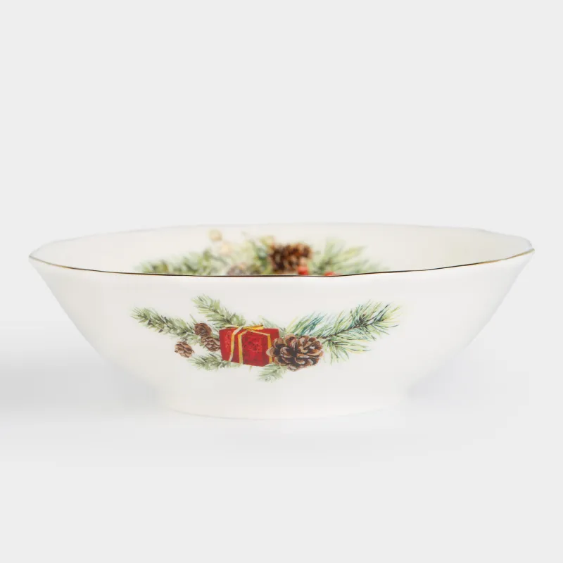 Салатник, 16х5 см, 460 мл, фарфор F, белый, Подарок и еловые ветви, Christmas miracle classic