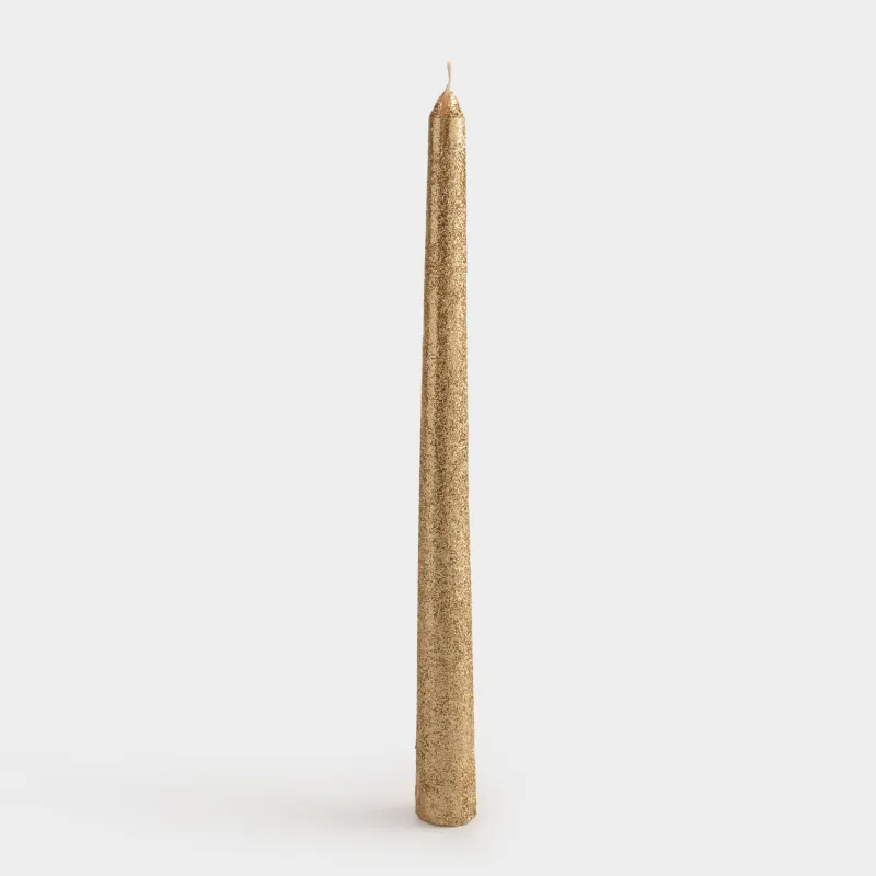 Шам, 25 см, жіңішке, жылтырақтары бар, алтын түстес, Sparkly candle