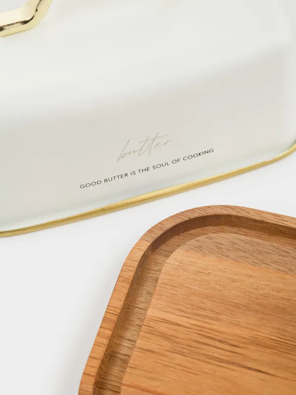 Масленка, 17 см, дерево/металл, прямоугольная, молочно-золотистая, Autograph, image-5