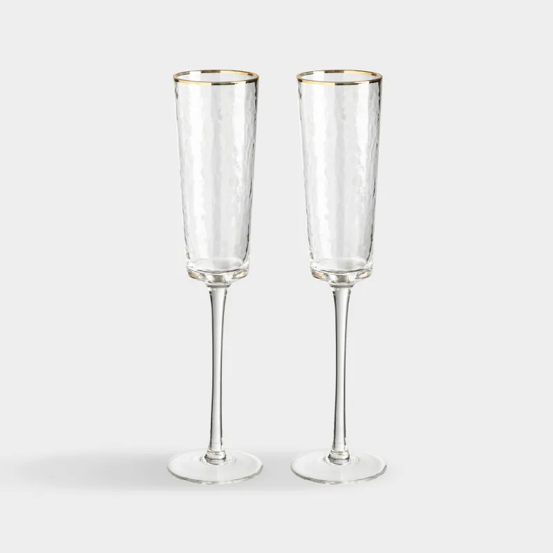 Шампанға арналған бокал, 160 мл, 2 дана, шыны, алтын жиегі бар, Ripply gold