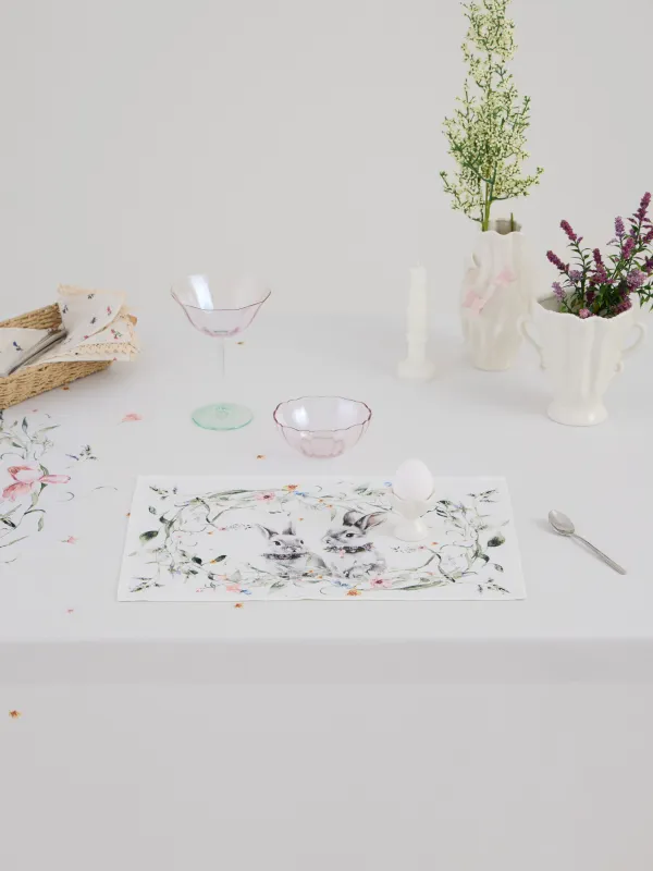 Салфетка под приборы, полиэстер, Rabbits in flower, image-1