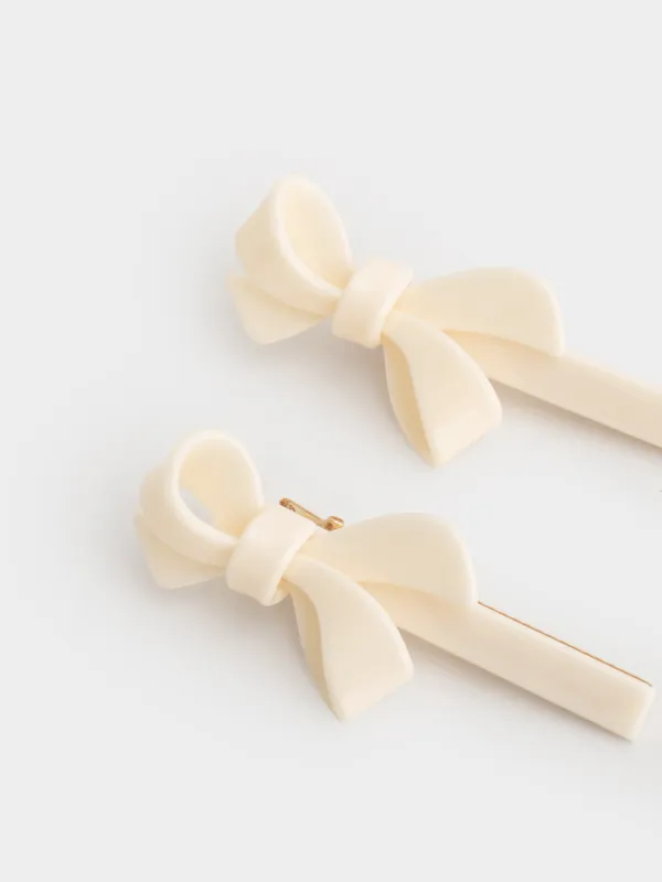 Шаш қыстырғыш, 7 см, 2 дана, акрил/металл, сүт түстес, Бант, Hairstyle, image-3